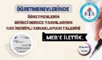 Öğretmenevlerinde Öğretmenlerin Birinci Derece Yakınlarının İndirimli Konaklayabilmelidir.