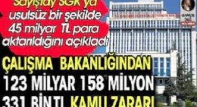 Çalışma Bakanlığından 123 milyar 158 milyon TL kamu zararı. Sayıştay SGK usulsüzlüğünü de açıkladı
