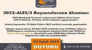 ALES'e girecek olanlar dikkat ÖSYM'den duyuru geldi. 2023-ALES/3 Başvuruları başladı. 2023-ALES/3 sınavı ne zaman?