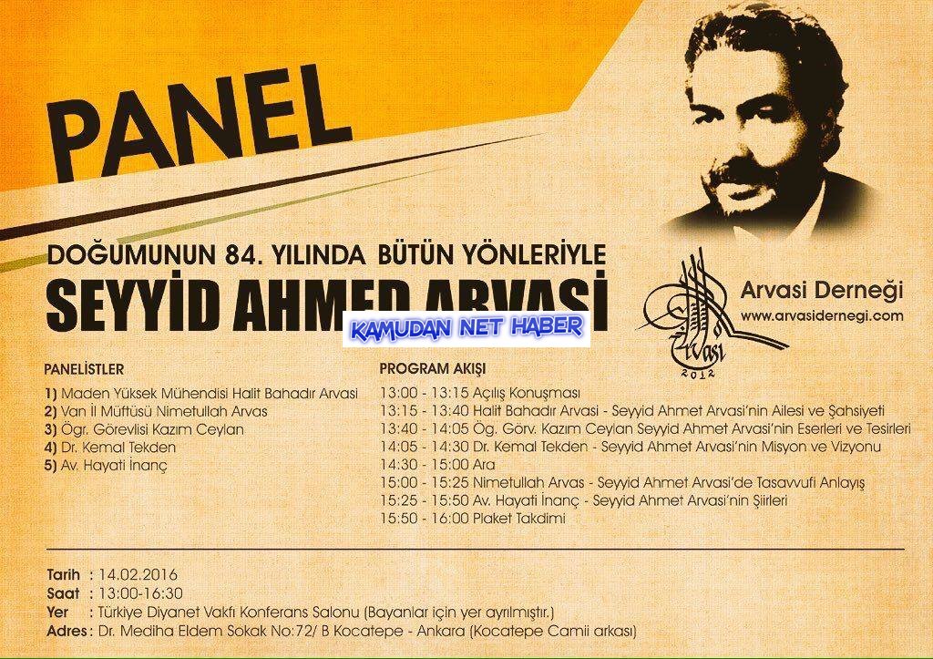 Seyyit Ahmet Arvasi Anma Paneline Davet